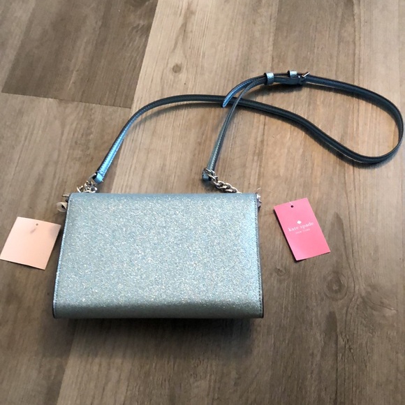 Kate Spade Tinsel Glitter Fabric Flap Crossbody Color Frosty Sky NWT - Picture 9 of 16